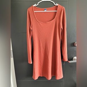 Copper Rib Knit Long Sleeve Dress